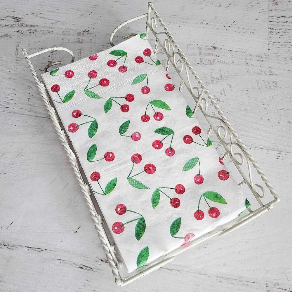 Shabby Chic VTG WIRE NAPKIN BASKET ~ Ivory